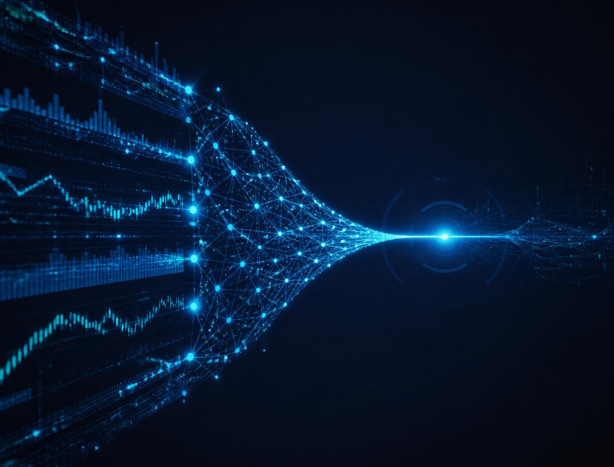 Rede neural analisando dados financeiros e convergindo em uma decisão de crédito